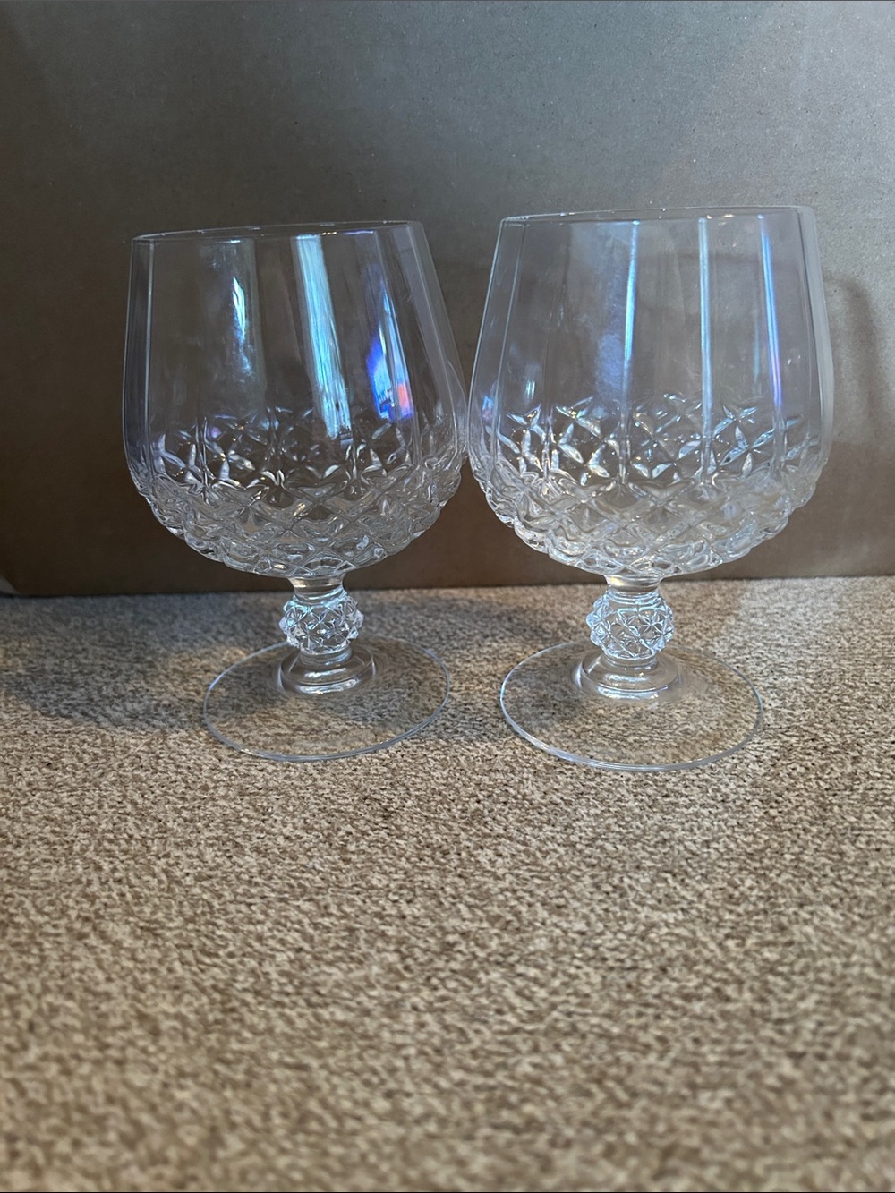 Cut Crystal Brandy Glasses - Clear Patterned Stemware (Set of 2)